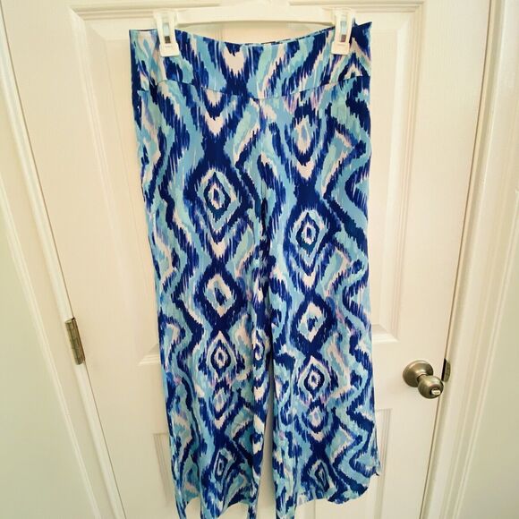 Lilly Pulitzer Lolani Silk Palazzo Pant Blue Swish Skipped a Beach Size 0 - Picture 2 of 4